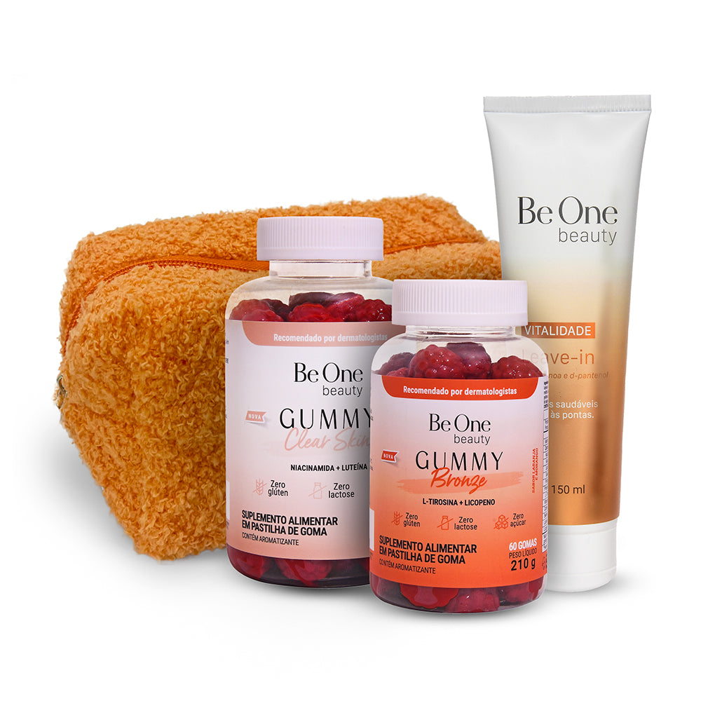 Kit Verão Total - Gummy Bronze e Clear Skin + Leave-in Vitalidade + Nécessaire